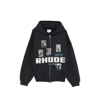 Rhude Winter 91 Rallye Graphic-print Zip-up Hoodie In Black