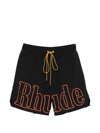 Rhude Logo-print Drawstring Shorts In Black