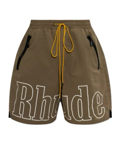 Rhude Logo-print Drawstring Shorts In Brown