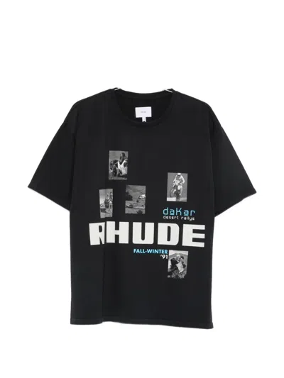 Rhude Crewneck T-shirt With Printed Front Panel In Black