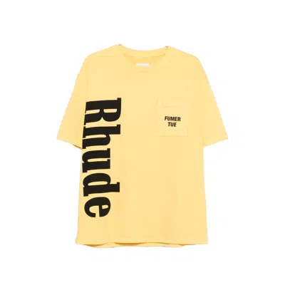Rhude Logo-print Pocket T-shirt In Yellow