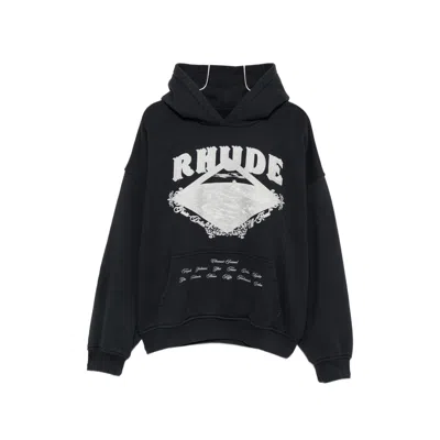 Rhude Logo-print Pouch-pocket Hoodie In Black