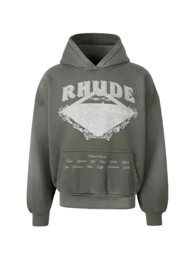 Rhude Logo-print Pouch-pocket Hoodie In Gray