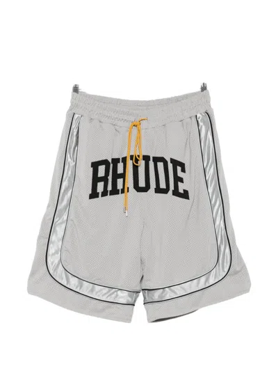 Rhude Collegiate Logo Mesh Shorts Elastic Waist In White