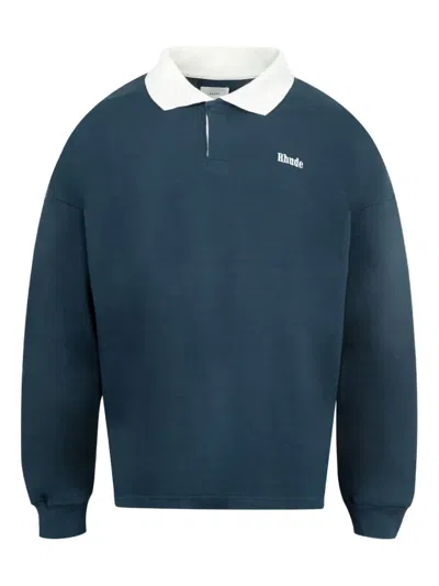 Rhude Long-sleeve Polo Shirt In Blue