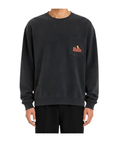 Rhude Long-sleeved Crew Neck Sweatshirt In Black