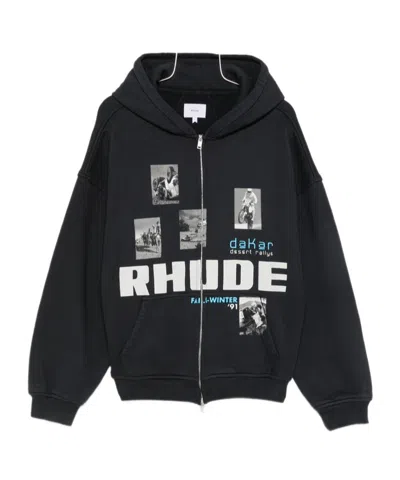 Rhude Long-sleeved Hooded Sweatshirt In Black
