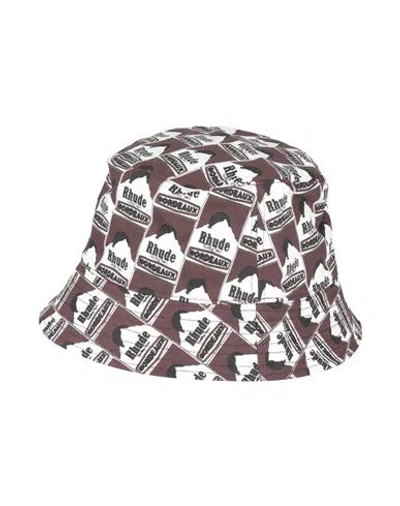 Rhude Man Hat Chocolate Brown Size Onesize Cotton
