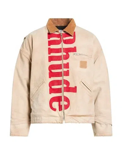 Rhude Man Jacket Beige Size Xl Cotton, Polyester In Pink