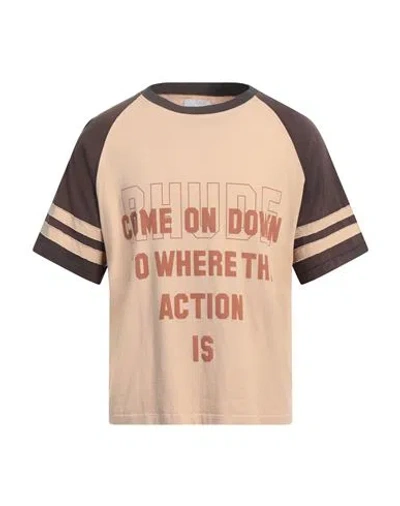Rhude Man T-shirt Sand Size M Cotton, Polyester, Elastane In Beige