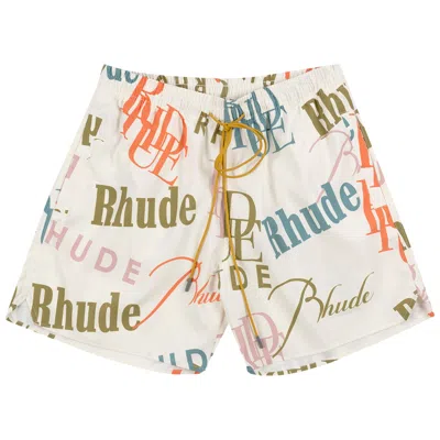 Pre-owned Rhude Mash Up Logo Swim Trunks 'cream/multicolor' | Men's Size L In White