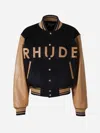 Rhude Mens Navy/camel Brand-appliqué Contrast-sleeve Regular-fit Wool Jacket In Navy Blue