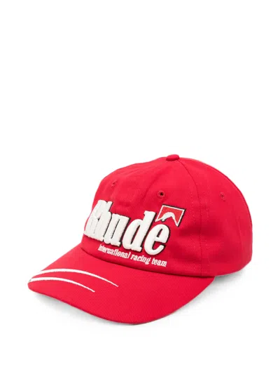 Rhude Men's 100% Cotton Hat With Embroidered Logo Front In Rosso