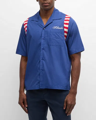 Rhude Men's American Spirit Poplin Button-down Shirt In Blue