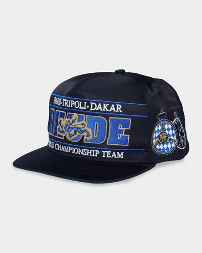 Rhude Men & Apos;s Chrono Logo-embroidered Trucker Hat In Black Blue Gold