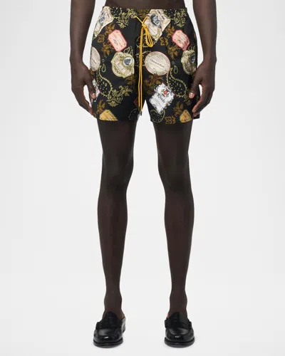 Rhude Men & Apos;s Vin Bandana-print Swim Trunks In Black Multi