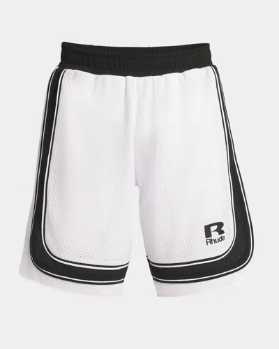 Rhude Wide-leg Logo-print Mesh Drawstring Shorts In White