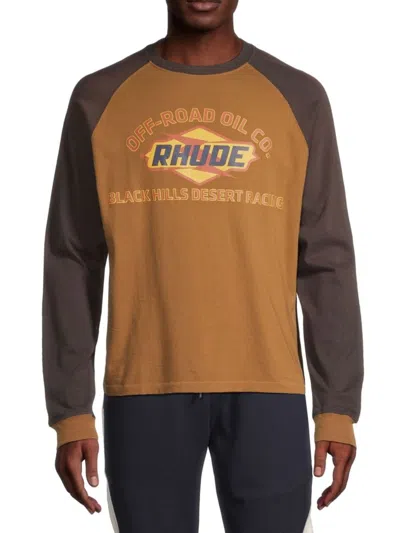 Rhude Men's Black Hills Long Sleeve Tshirt In Camel