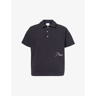 Rhude Men's Black Logo-embroidered Relaxed-fit Cotton-piqué Polo Shirt