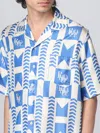 Rhude Allover Logo Printed Satin S/s Shirt In Multi