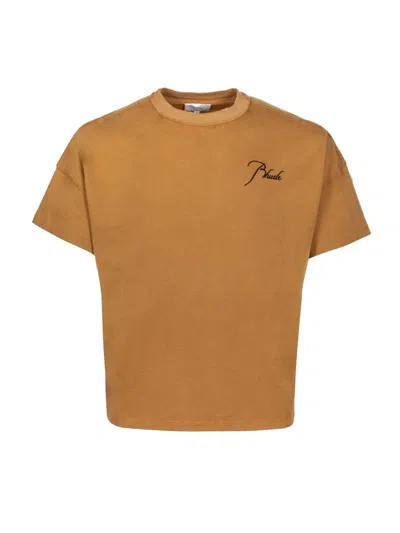 Rhude Men's Brown Embroidered Cotton T-shirt