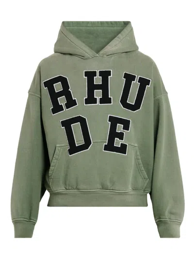 Rhude Men's Chenille Patch Logo Hoodie In Green