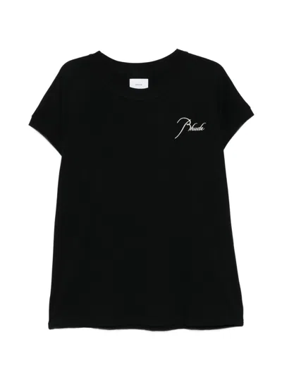 Rhude Men's Classic Crew Neck T-shirt With Embroidered Logo In Nero