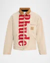 Rhude Corduroy-trimmed Logo-print Distressed Cotton-canvas Bomber Jacket In Neutral