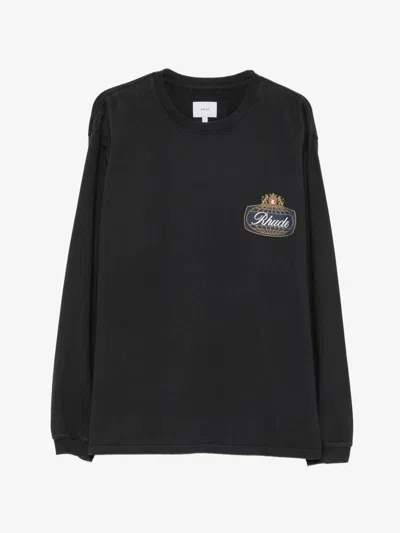 Rhude Men's Crew Neck Logo T-shirt In 100% Cotton, Made In Usa In Nero