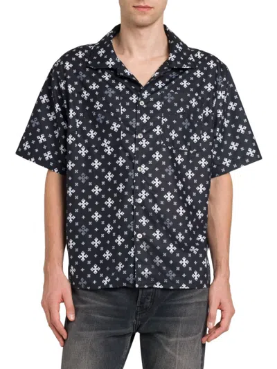 Rhude Men's Cross Bandana Short-sleeve Shirt In Black White