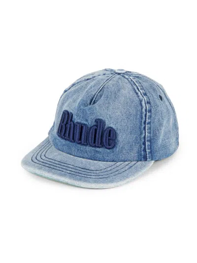 Rhude Men's Denim Embroidered Logo Baseball Cap In Blue