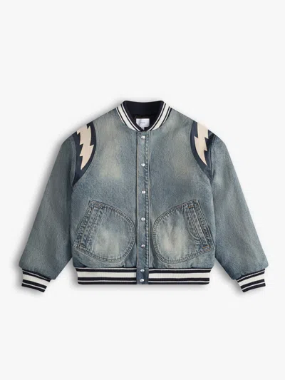 RHUDE MEN'S DENIM LIGHTING VARSITY JA DARK INDIGO