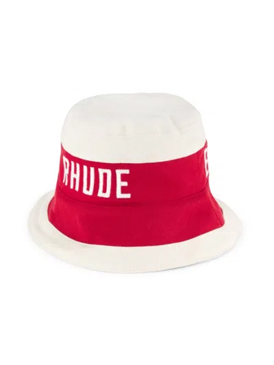 Rhude Men's East Hampton Cotton Bucket Hat In White