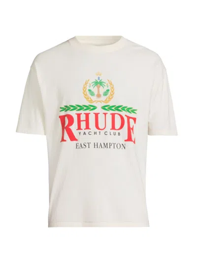 Rhude Men's East Hampton Crest Cotton T-shirt In Vintage White