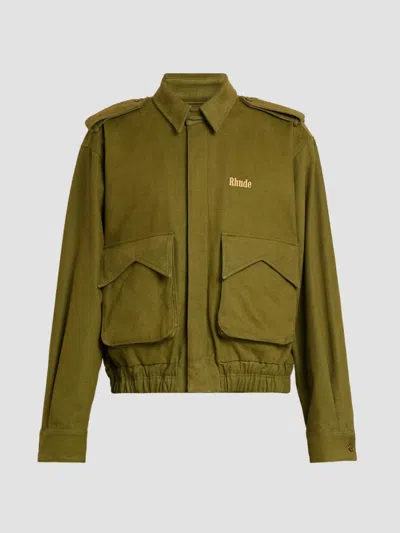 Rhude Men's Logo Cotton Pilot Jacket In Olive Green