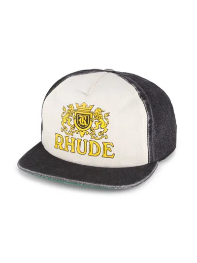 Rhude Men's Logo Crest Cotton Baseball Cap In Black & White