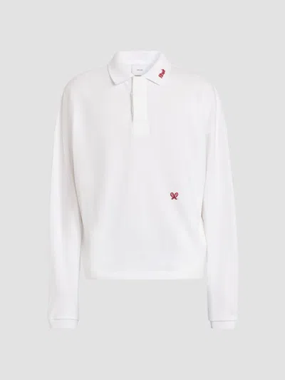 Rhude Men's Logo Embroidery Long-sleeve Polo Shirt In White