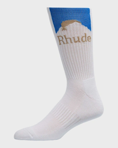 Rhude Men's Moonlight Logo Crew Socks In White