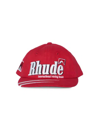 Rhude Men's Moonlight Logo-embroidered Dual Striped Cotton Cap In Red
