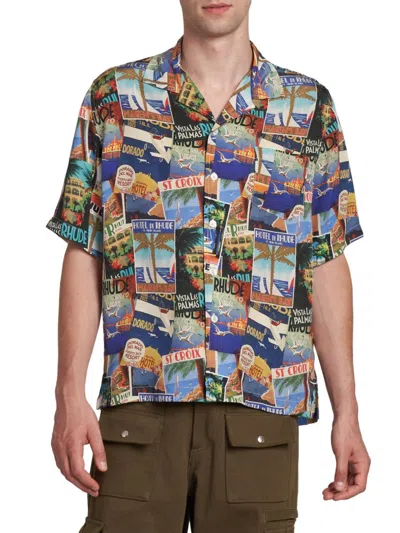 RHUDE MEN'S POSTCARD SILK SHIRT