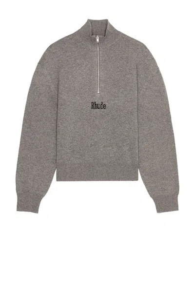 Rhude Quarter-zip Logo-embroidered Sweater In Gray