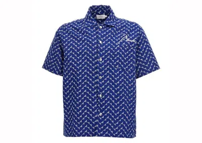 Pre-owned Rhude Men's  Beachfront Button Down Shirt In Navy Blue