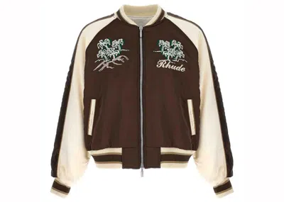 Pre-owned Rhude Men's  Crepe Satin Souvenier Jacket In Brown/cream In Multi
