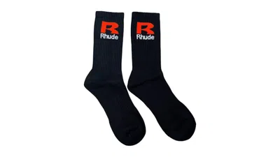 Pre-owned Rhude Men's  R Sock In Black/orange