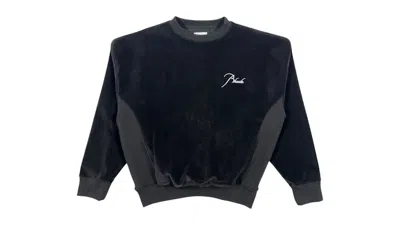 Pre-owned Rhude Men's  Velour Classique Crewneck Sweatshirt In Black/white In Multi
