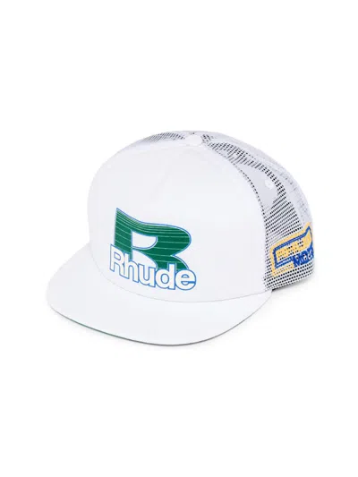 Rhude Men's Roadway Racing Trucker Hat In White