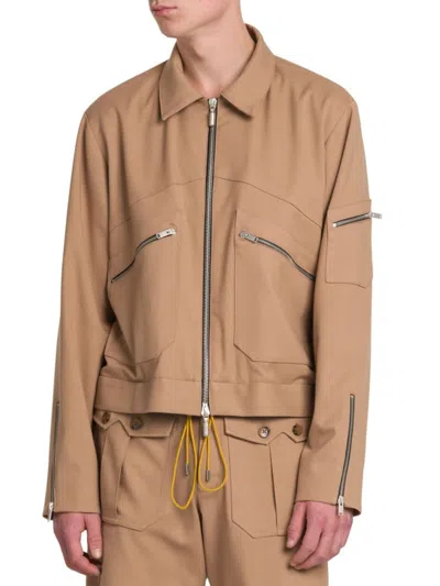 Rhude Neutral Sambac Zip Up Shirt Jacket In Tan