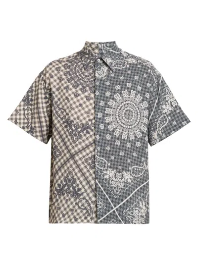 Rhude Men's Split Gingham Bandana Short-sleeve Shirt In Multi