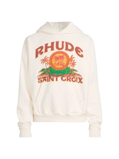 Rhude Men's St. Croix Cotton Hoodie In Vintage White