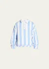 Rhude Striped Loop Terry Polo In White/light Blue